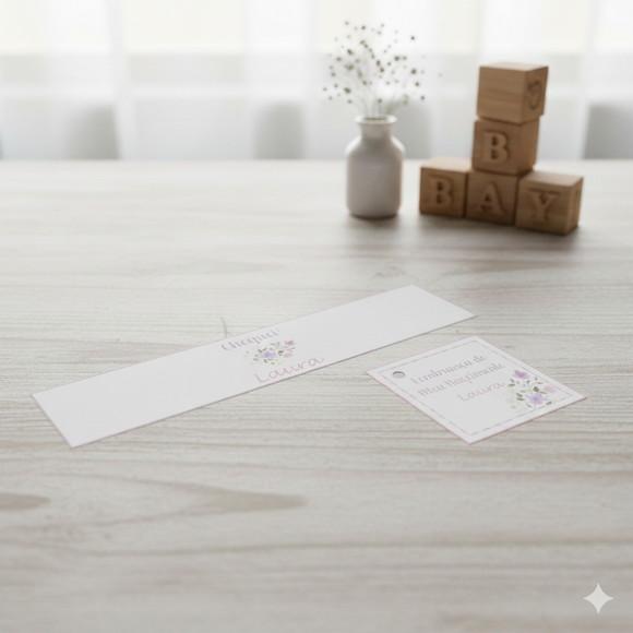 Rótulo Água Personalizado Floral Rosa e Lilás com Tag