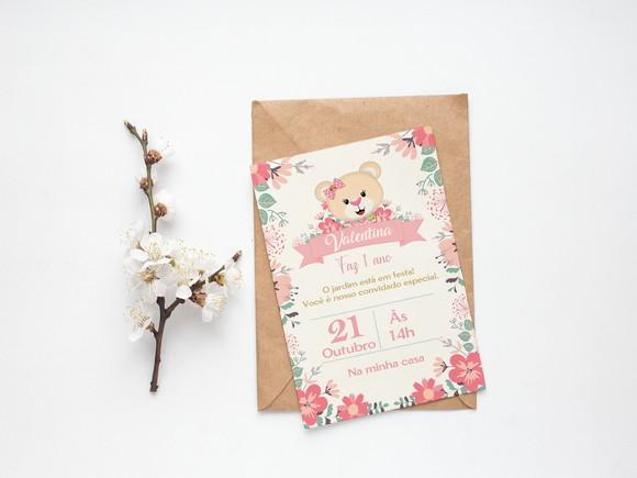 Convite Digital Personalizado Ursinha Floral