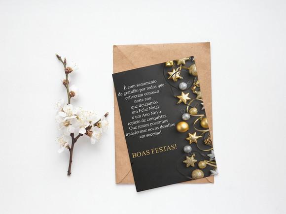 Cartão Digital Personalizado Boas Festas Preto e Dourado