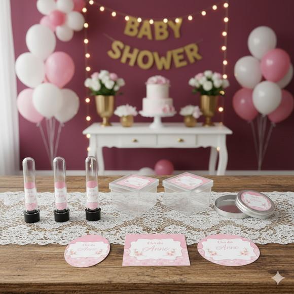 Kit Personalizado Latinha, Tubete, Caixa Chá de Bebê Menina