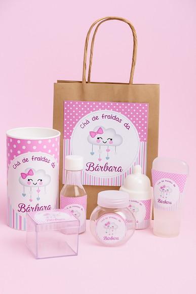 Kit Festa Personalizada Chá de Bebê Nuvem Rosa