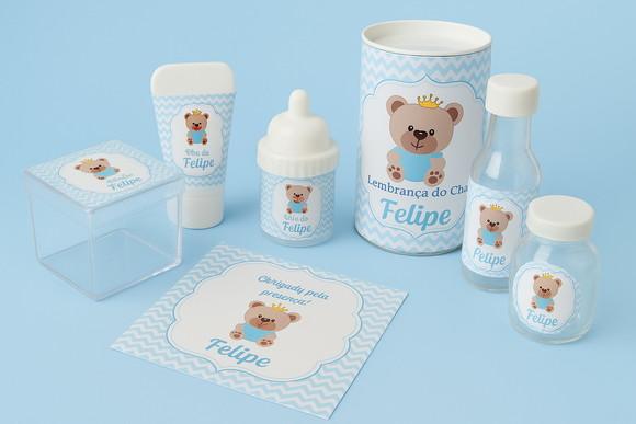 Kit Festa Personalizada Chá de Bebê Ursinho Príncipe (10 Un)
