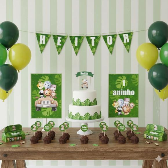 Kit Festa Personalizada Safari Aquarela - 39 Itens