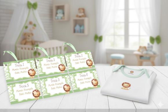 Kit Tag Troca Maternidade Personalizado Leãozinho (6 Un)