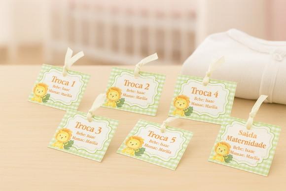 Kit Tag Troca Maternidade Personalizado Leãozinho Aquarela