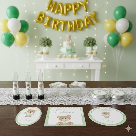 Kit Personalizado Latinha, Tubete, Caixinha Ursinho Verde