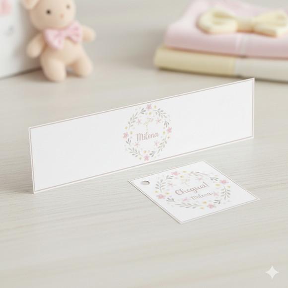 Rótulo Água Personalizado Cegonha Floral com Tag