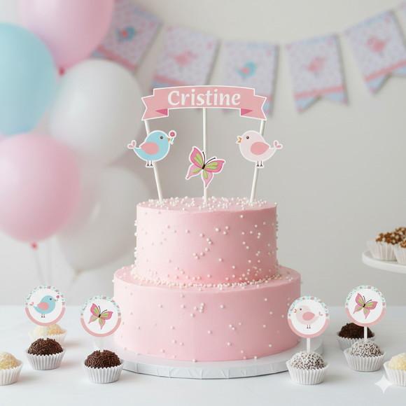Topo de Bolo Personalizado Jardim com Topper Docinho