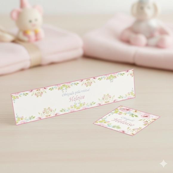 Rótulo Água Personalizado Floral Rosa com Tag