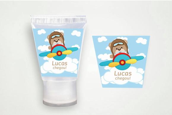 Rótulo Personalizado Bisnaga Álcool Gel Ursinho Aviador