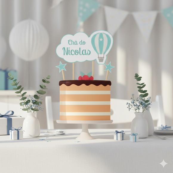 Topo de Bolo Personalizado Chá de Bebê Balão