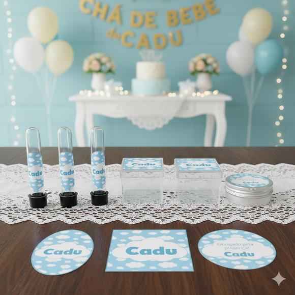 Kit Personalizado Latinha, Tubete, Caixa Acrílica Nuvem Azul