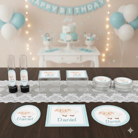 Kit Personalizado Latinha, Tubete, Caixa Acrílica Ovelhinha
