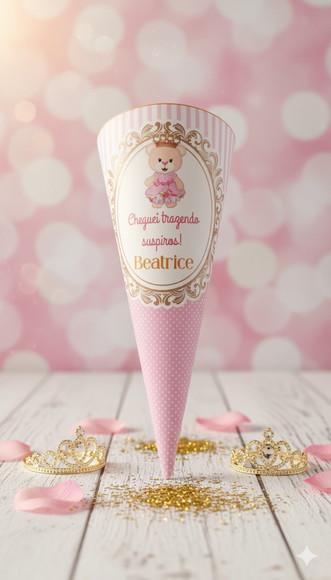 Cone Guloseimas Personalizado Ursinha Princesa