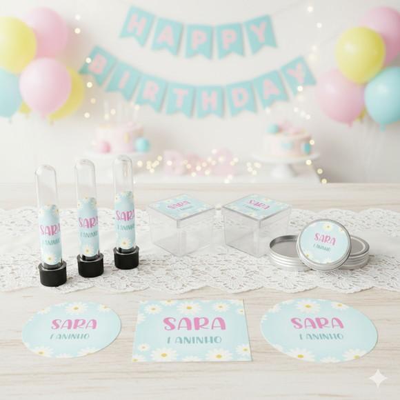 Kit Personalizado Latinha, Tubete, Caixa Acrílica Margaridas