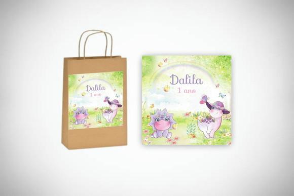 Adesivo Personalizado Sacolinha Dinossauro Rosa