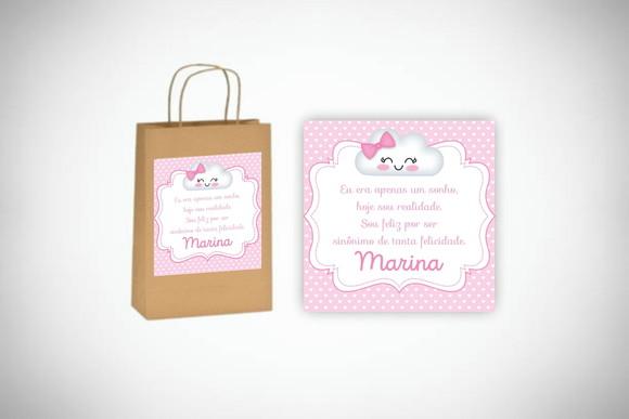 Adesivo Personalizado Sacolinha Nuvem Rosa