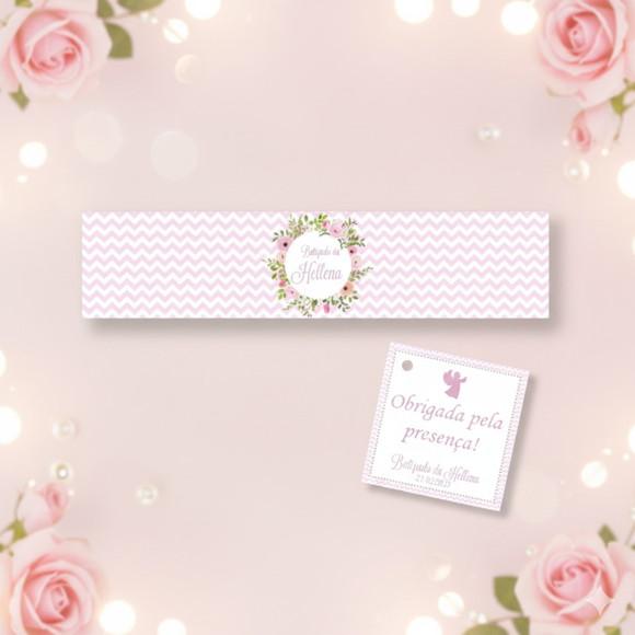 Rótulo Água Personalizado Batizado Rosa com Tag