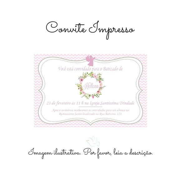 Convite Impresso Personalizado Batizado Rosa