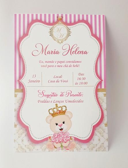 Convite Impresso Personalizado Chá de Bebê Ursinha Princesa