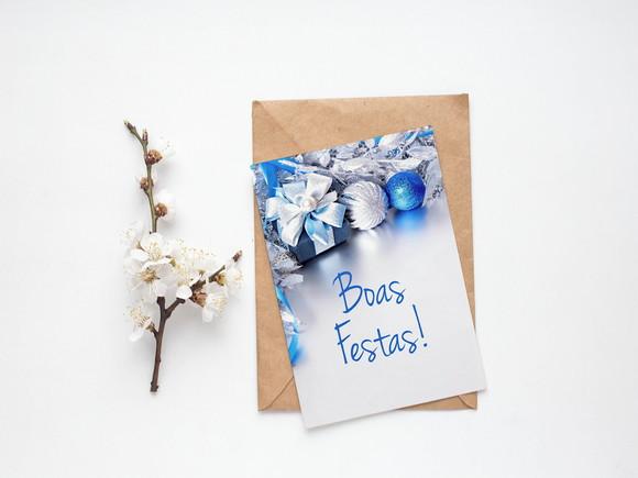 Cartão Digital Personalizado Fim de Ano Prata e Azul
