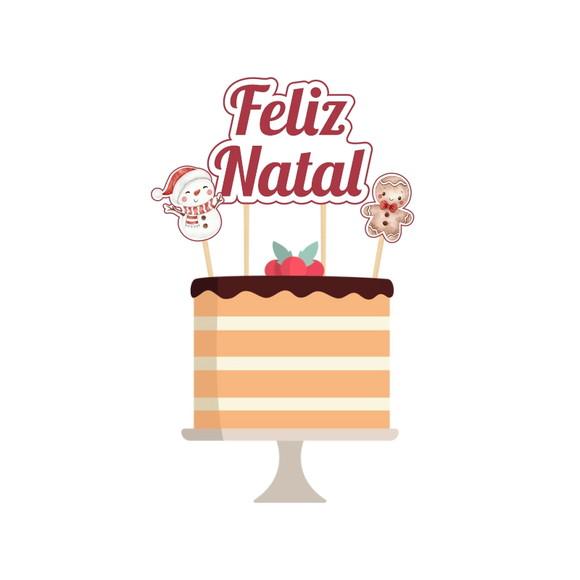 Topo de Bolo Personalizado Natal Aquarela