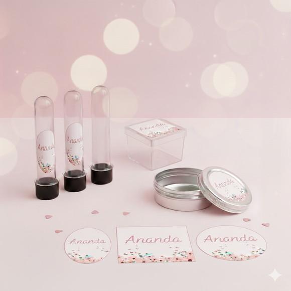 Kit Personalizados Latinha, Tubete, Caixinha Jardim Rosa