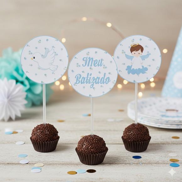 Topper para Docinho Personalizado Batizado Azul