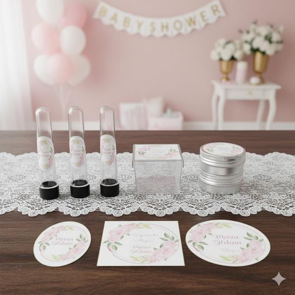Kit Personalizado Latinha, Tubete, Caixinha Floral Rosa
