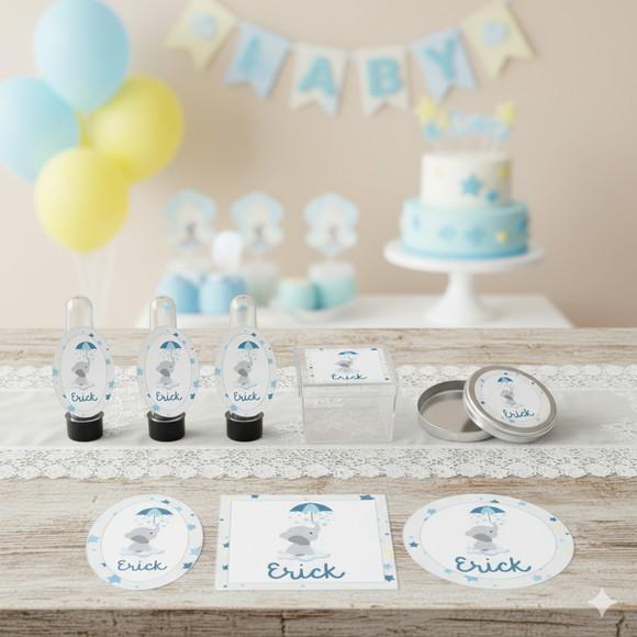 Kit Personalizado Latinha, Tubete, Caixa Elefantinho Azul