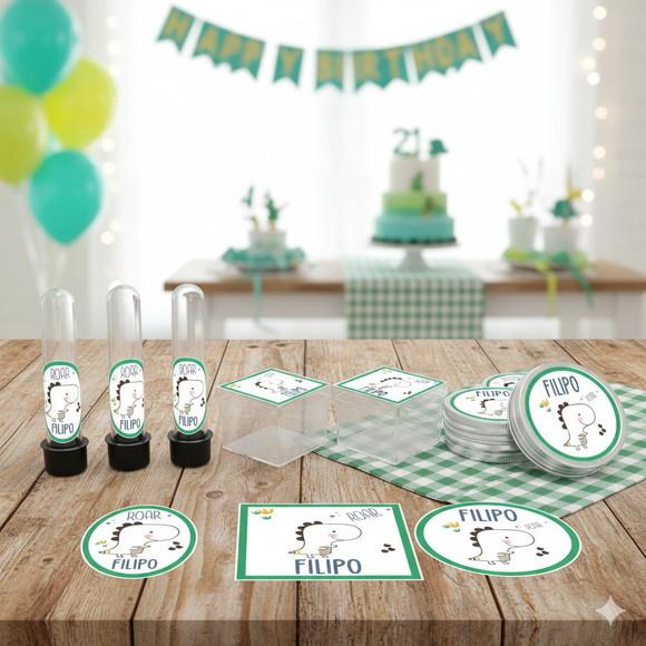 Kit Personalizado Latinha, Tubete, Caixa Acrílica Dinossauro