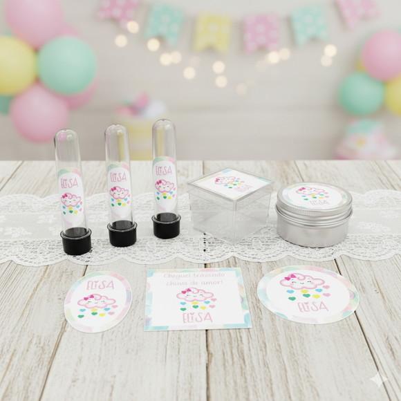 Kit Personalizado Latinha, Tubete, Caixa Chuva de Amor Rosa
