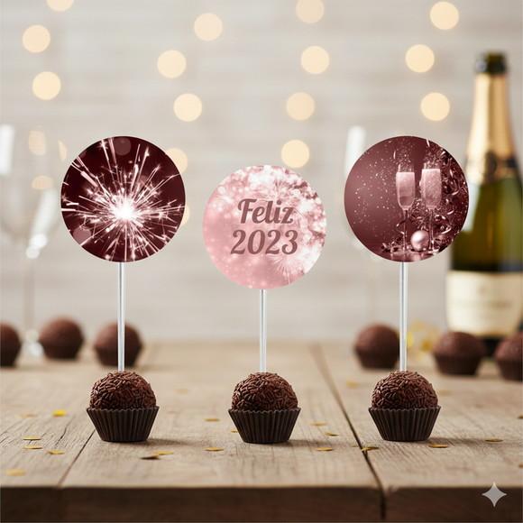 Topper para Docinho Personalizado Ano Novo Rose Gold