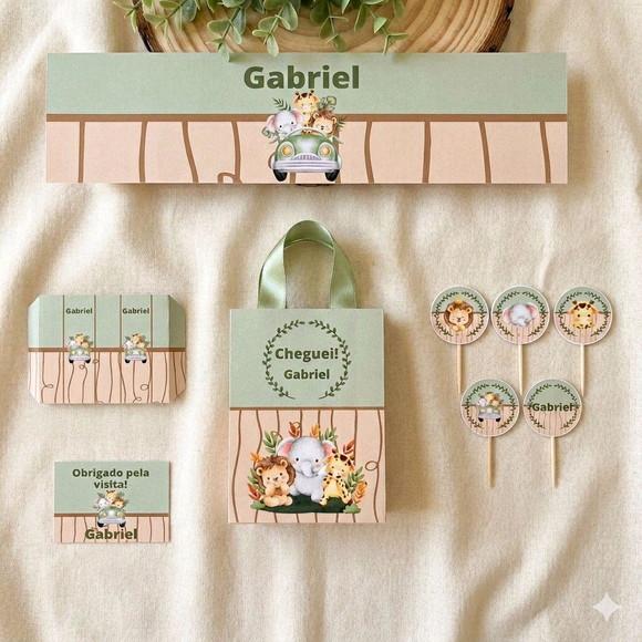 Kit Lembrancinha Personalizada Maternidade Safari - 60 Peças