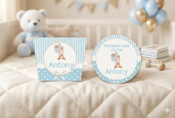 Rótulo Personalizado Álcool Gel Ursinho com Balões e Tag