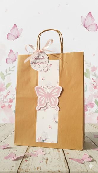 Sacolinha Kraft Personalizada Jardim Borboleta com Tag