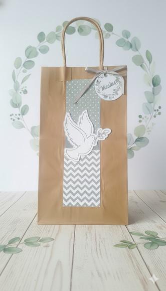 Sacolinha Kraft Personalizada Batizado Verde com Tag