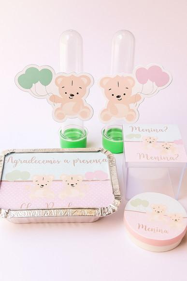 Kit Lembrancinha Personalizada Chá Revelação Ursinhos (40un)