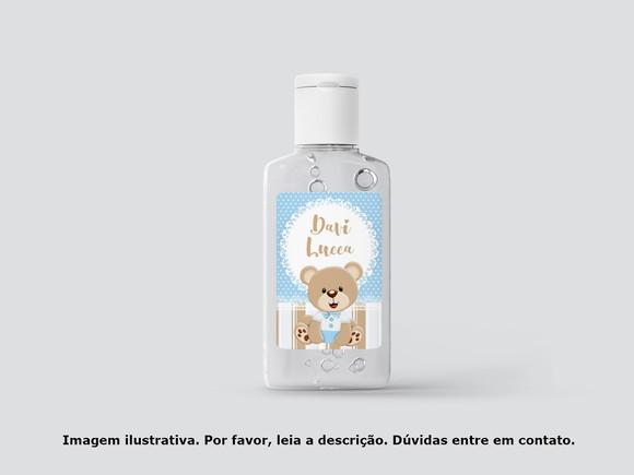 Adesivo Personalizado Frasco Álcool Ursinho Azul e Bege
