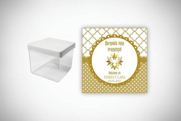 Adesivo Personalizado Caixa Acrílica Batizado Dourado