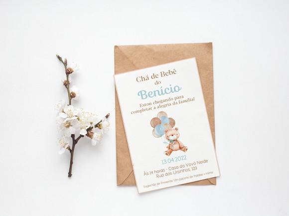 Convite Digital Personalizado Chá de Bebê Ursinho Aquarela