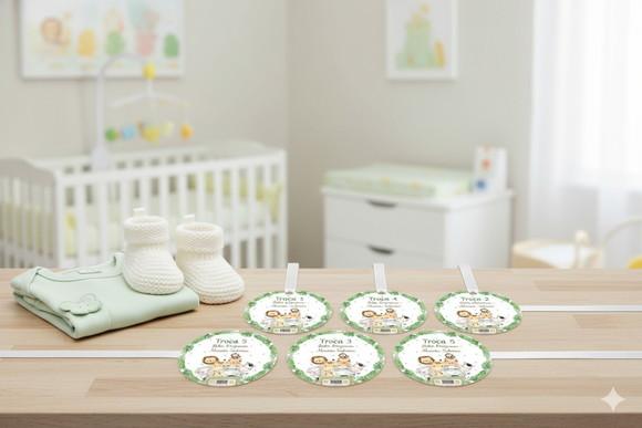 Kit Tag Troca Maternidade Personalizado Safari Baby (6 Un)