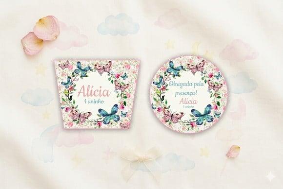 Rótulo Personalizado Álcool Gel Borboletas e Tag