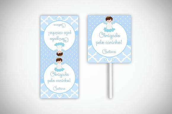 Capa Personalizada para Pirulito Batizado Azul