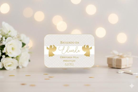 Adesivo Marmitinha Personalizado Batizado Dourado