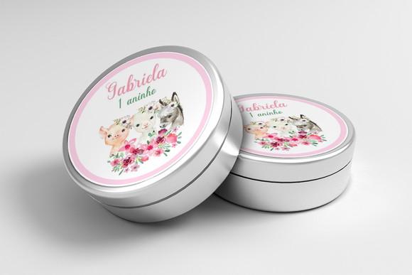 Adesivo Personalizado Latinha Fazendinha Rosa Aquarela