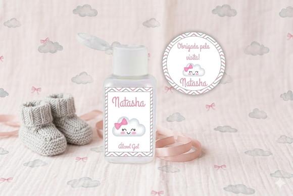 Rótulo Personalizado Álcool Gel Nuvem Rosa e Tag