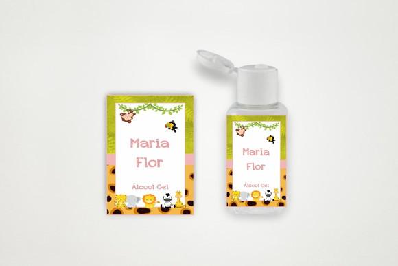 Rótulo Personalizado Frasco Álcool Gel Safari Rosa