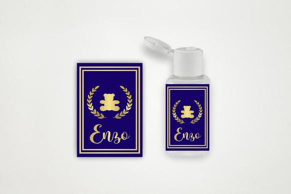 Adesivo Personalizado Frasco Álcool Ursinho Azul e Dourado