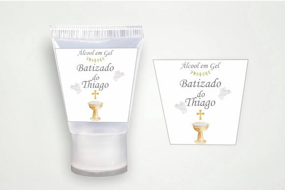 Rótulo Personalizado Álcool Gel Batizado Aquarela